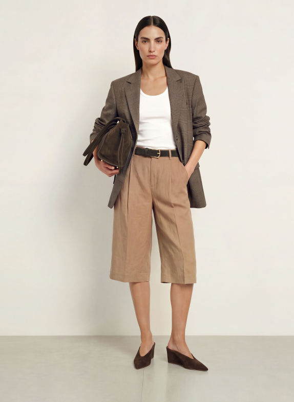 ROSSI DEVIN Linen Bermudas LIGHT BROWN