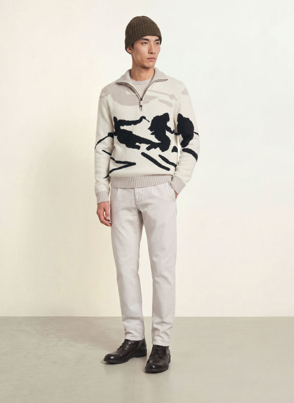 FRAUENSCHUH ELIS-ME half-zip sweater with Merino Wool CREAM / BEIGE / BLACK