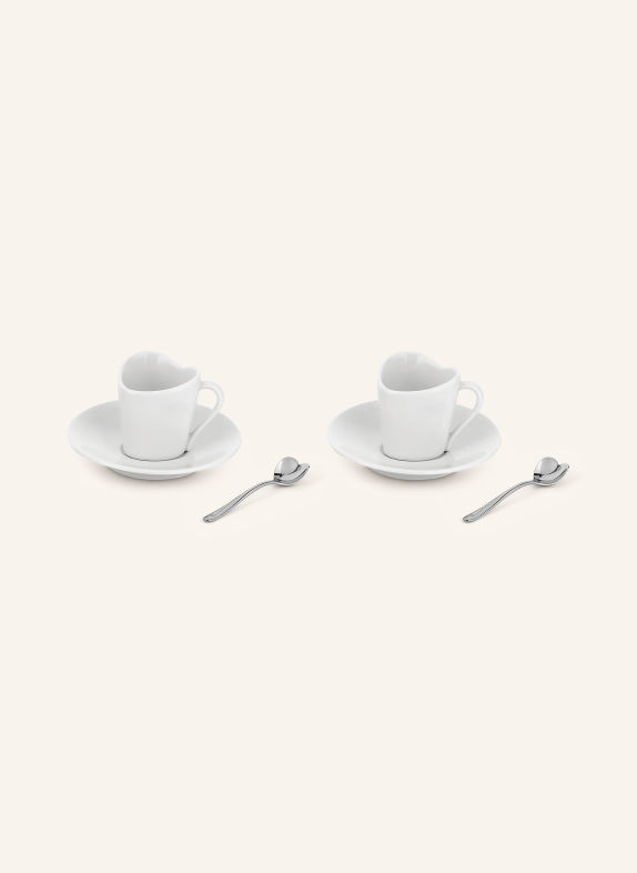 ALESSI 6-piece set: Coffee cups, saucers, and teaspoons WHITE / SILVER