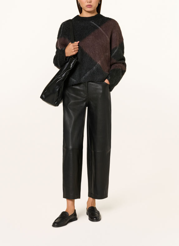OPUS Broek met leerlook ZWART