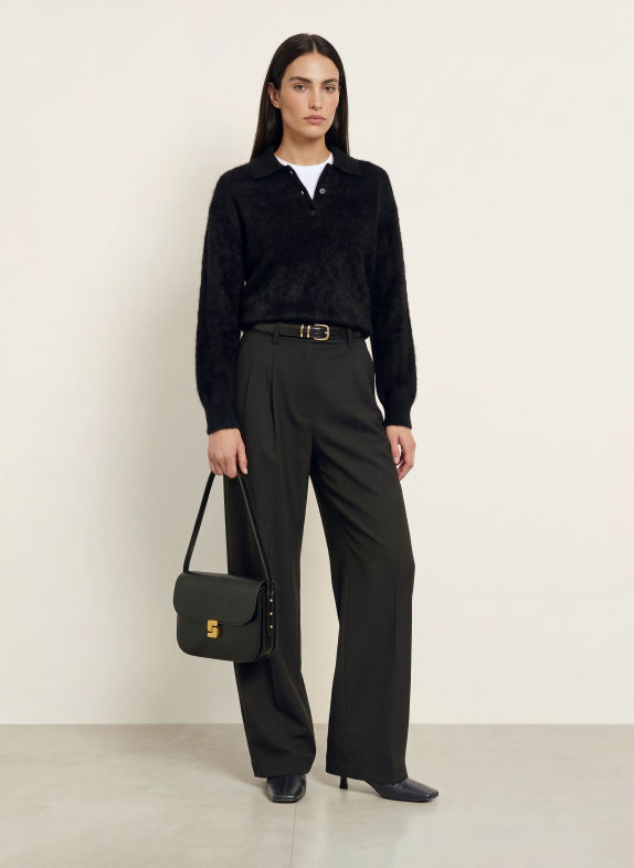ARKET Cashmere Knit Polo Shirt BLACK