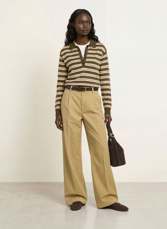 ARKET WAIDA Knit polo shirt OLIVE / LIGHT BROWN / BLACK
