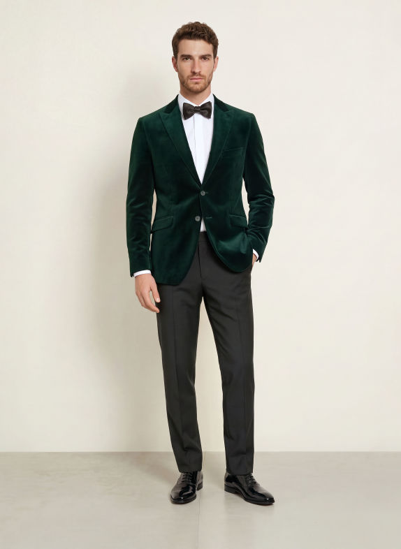 WILVORST Velvet Blazer, Regular Fit 040 grün/schwarz