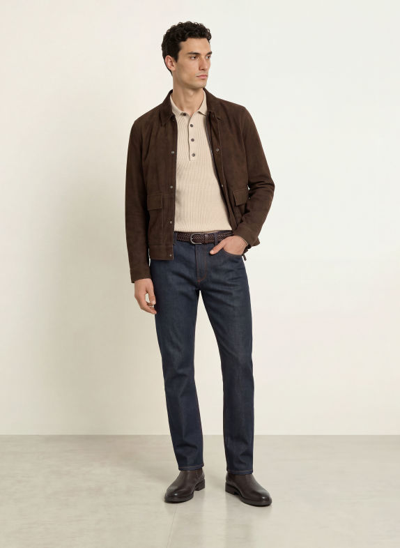 REISS Gebreid poloshirt LICHTBRUIN