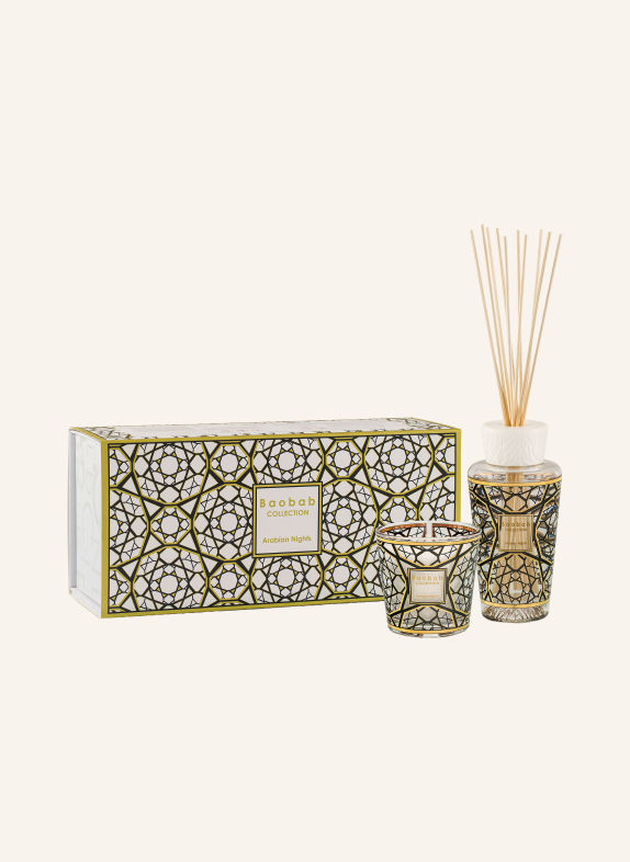 Baobab COLLECTION Set MY FIRST BAOBAB ARABIAN NIGHTS: Duftkerze und Raumduft SCHWARZ / GOLD / WEISS