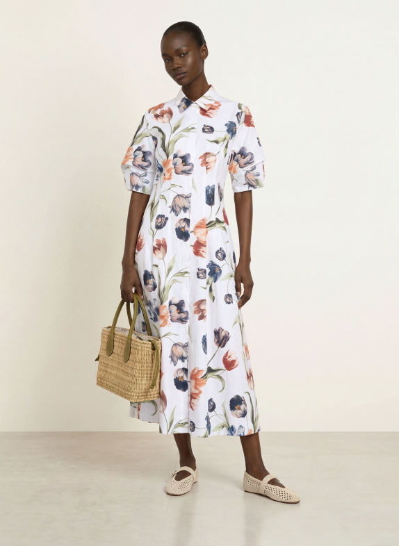 MARYAN MEHLHORN Beach dress WHITE / DARK ORANGE / GREEN
