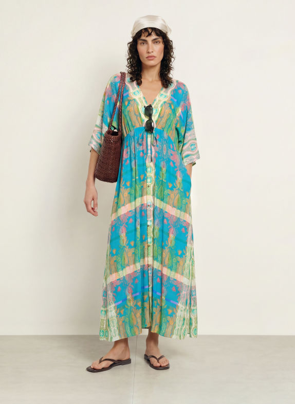 MARYAN MEHLHORN Beach dress with 3/4 sleeves TURQUOISE / PINK / LIGHT GREEN