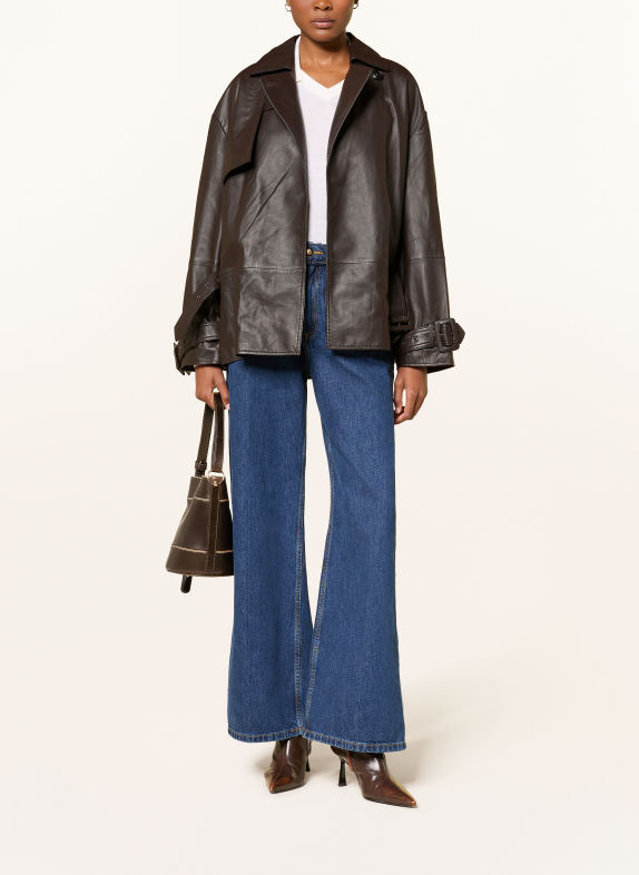 MRS & HUGS Veste en cuir MARRON FONCÉ