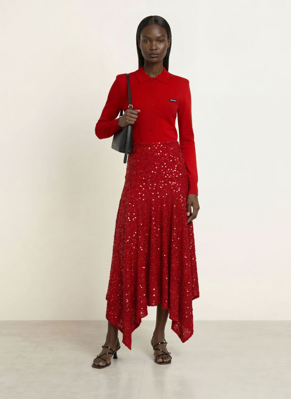 ROTATE Sequin skirt RED