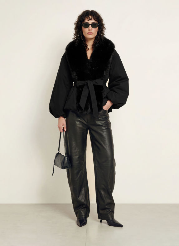 ROTATE Jacket with faux fur BLACK
