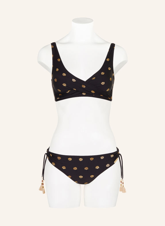 watercult Bralette-Bikini-Top BEACH TRACE in Wickeloptik SCHWARZ / COGNAC