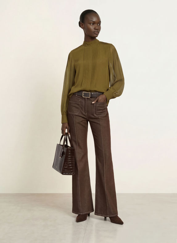 REISS Blusenshirt OTTILIE mit Plissees OLIV