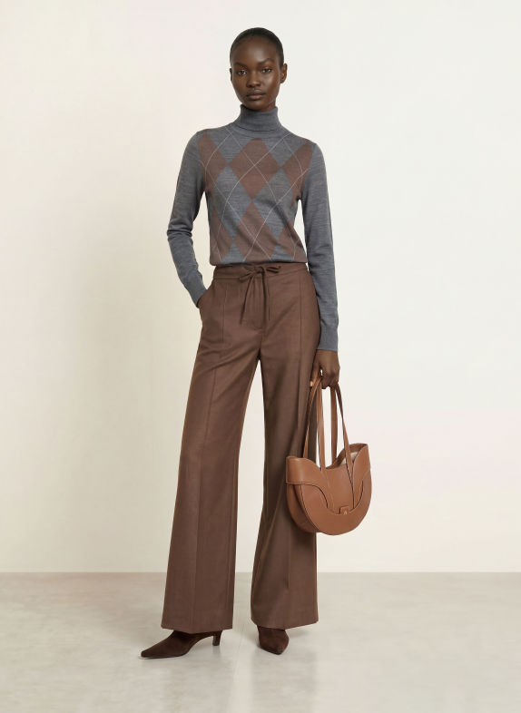 REISS Sweater DARK GRAY / DARK BROWN / ECRU