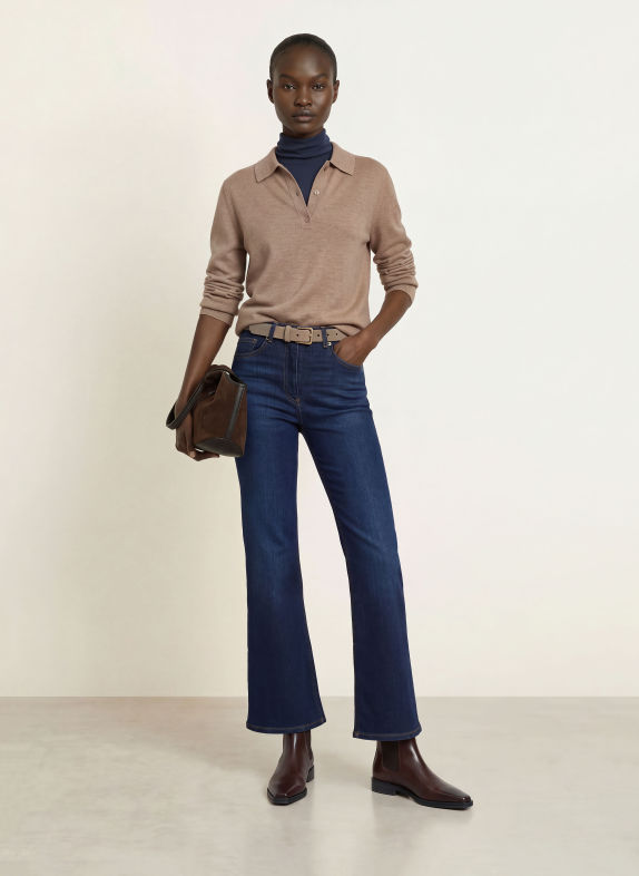 REISS Strikket polo BROOKE i merinould BEIGE