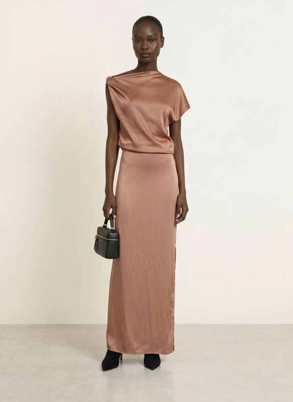 REISS PAIGE Satin Dress TAUPE