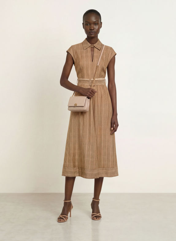 REISS Jurk SAMMIE BEIGE / DONKERROOD / ZWART