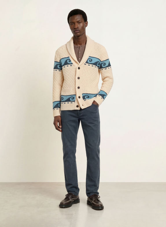 FAHERTY Strickjacke WAVE SWELL CREME / DUNKELGRAU / HELLBLAU