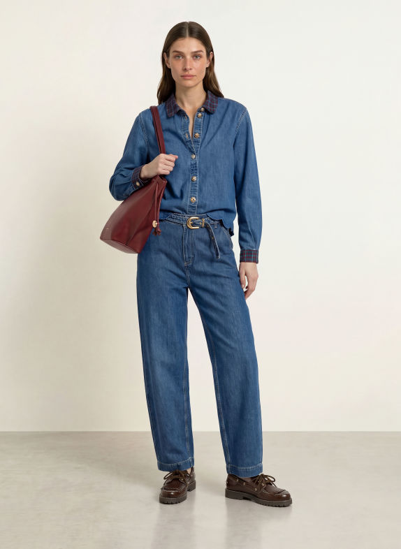 CLAUDIE PIERLOT Jeansbluse BLAU / ROT / GRÜN
