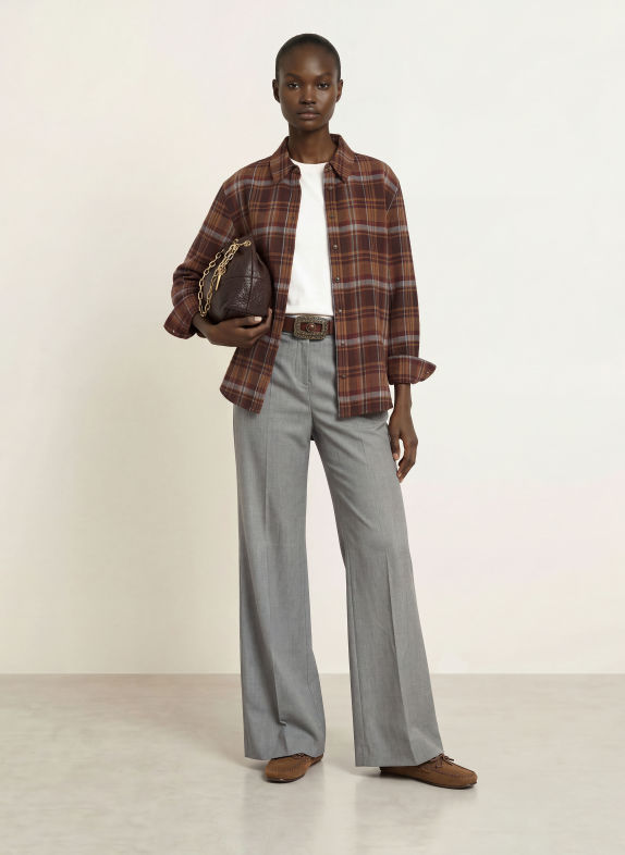 ba&sh ROXEA Flannel Shirt Blouse BROWN / DARK BROWN / DARK RED