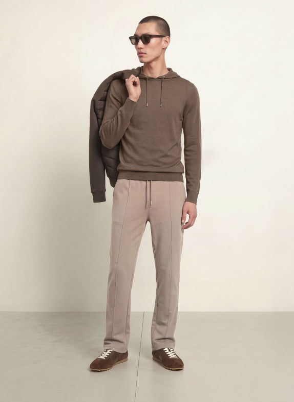 REISS HOLLAND Knit Hoodie BROWN