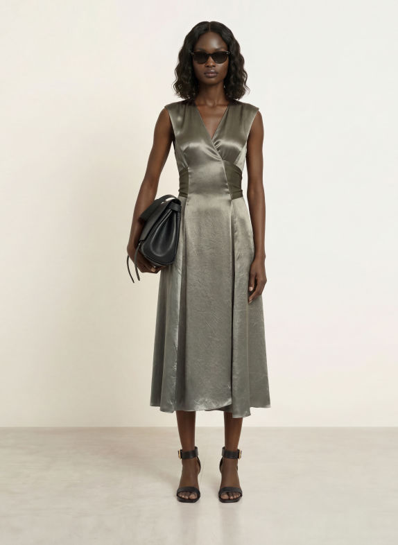 ALLSAINTS Wickelkleid JEANNE aus Satin OLIV