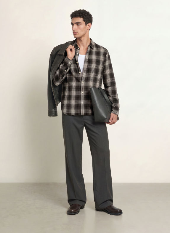 ALLSAINTS Hemd WRENT Comfort Fit DUNKELBRAUN / CREME / GRAU