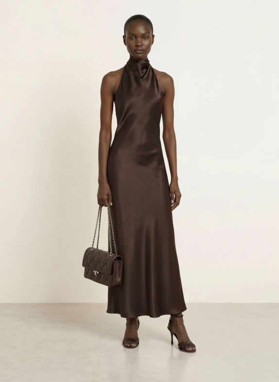 SERENITY DENIZ Satin Dress, made of silk BLACK