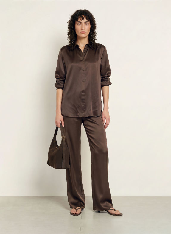 SERENITY Chemisier en soie MARRON FONCÉ