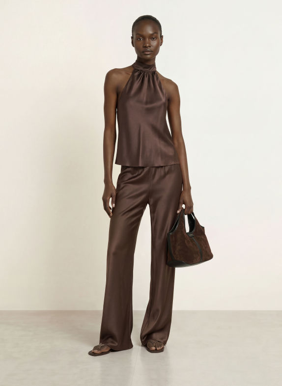 SERENITY AMALFI Silk Pants DARK BROWN