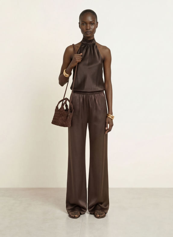 SERENITY RIVIERA Silk Lounge Pants DARK BROWN