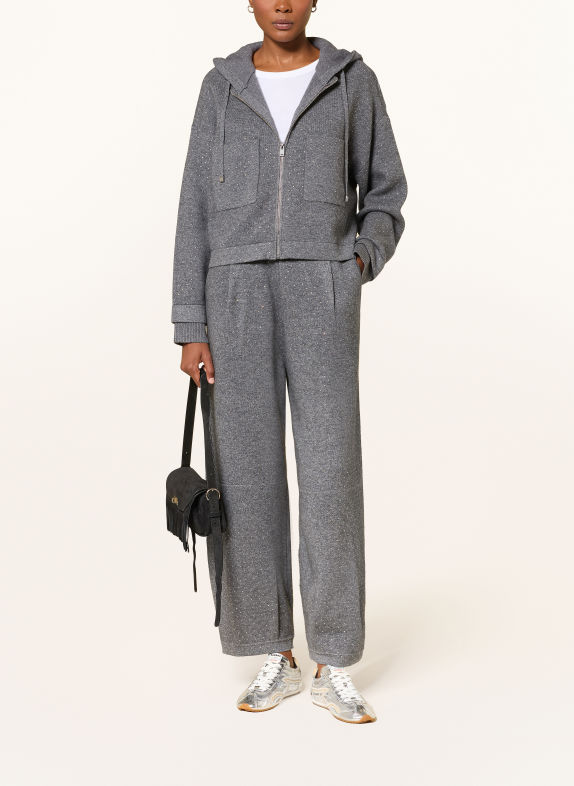 SANDRO Strickhose mit Schmucksteinen GRAU