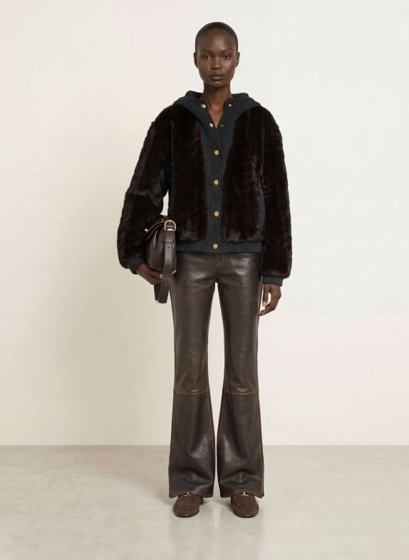 SANDRO Kunstfell-Jacke im Materialmix DUNKELBRAUN / DUNKELGRAU
