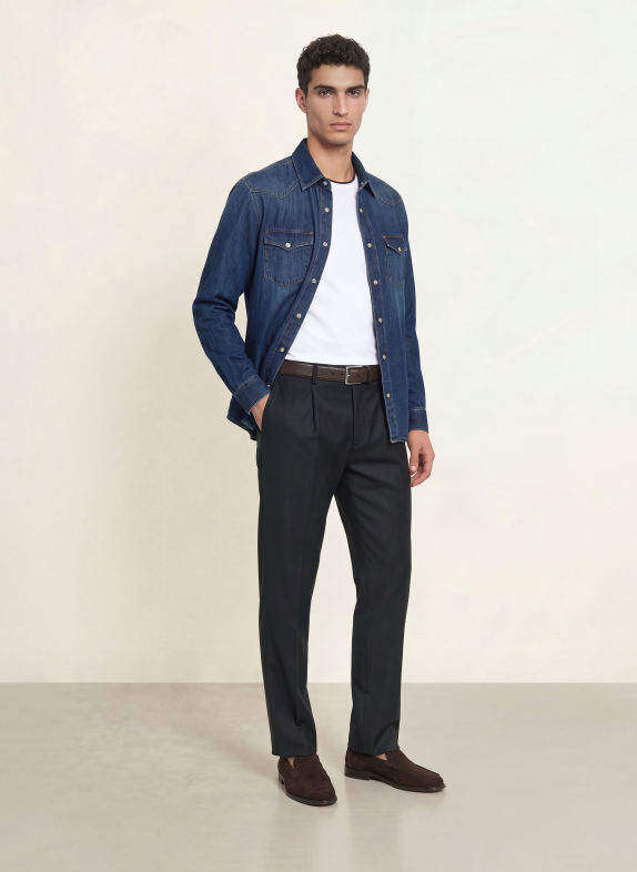 REISS Džínová košile MOUNTAIN Regular Fit TMAVĚ MODRÁ