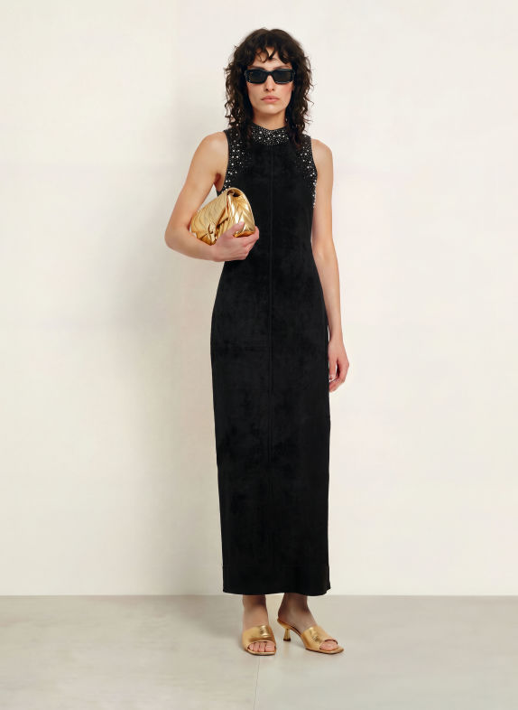 SANDRO Strickkleid mit Schmucksteinen SCHWARZ