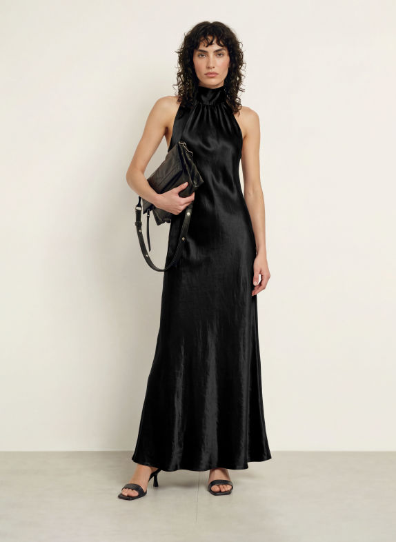 ALLSAINTS BERIL satin dress with bow BLACK