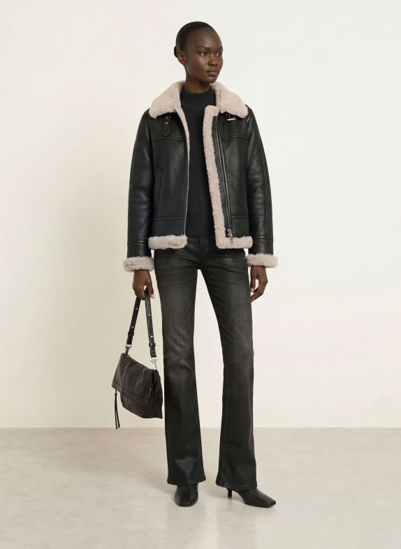ALLSAINTS Lederjacke LENNOX SCHWARZ / CREME