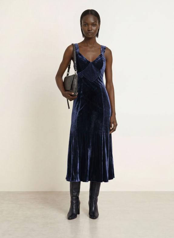ALLSAINTS Samtkleid BERLETTA DUNKELBLAU