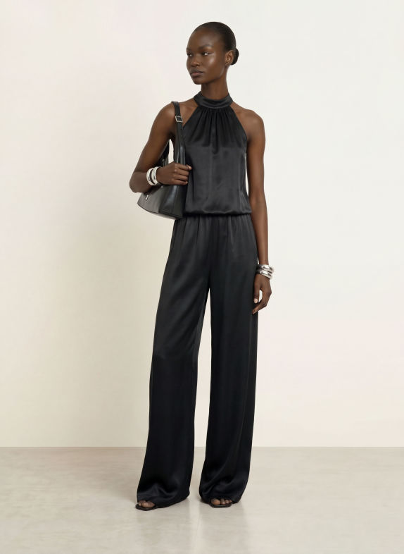 SERENITY Jumpsuit PALERMO aus Seide SCHWARZ