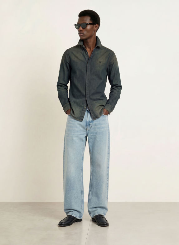 ALLSAINTS GLEASON Extra Slim Fit Denim Shirt DARK GRAY