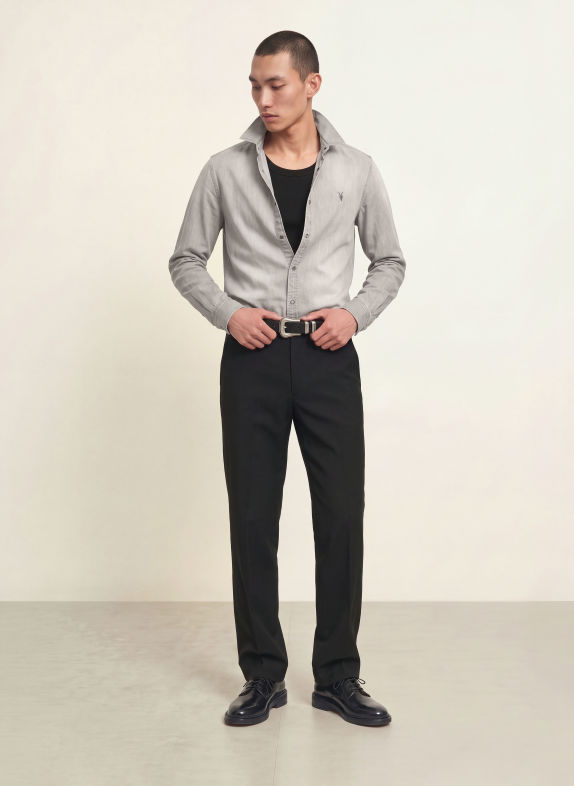 ALLSAINTS GLEASON Extra Slim Fit Denim Shirt LIGHT GRAY