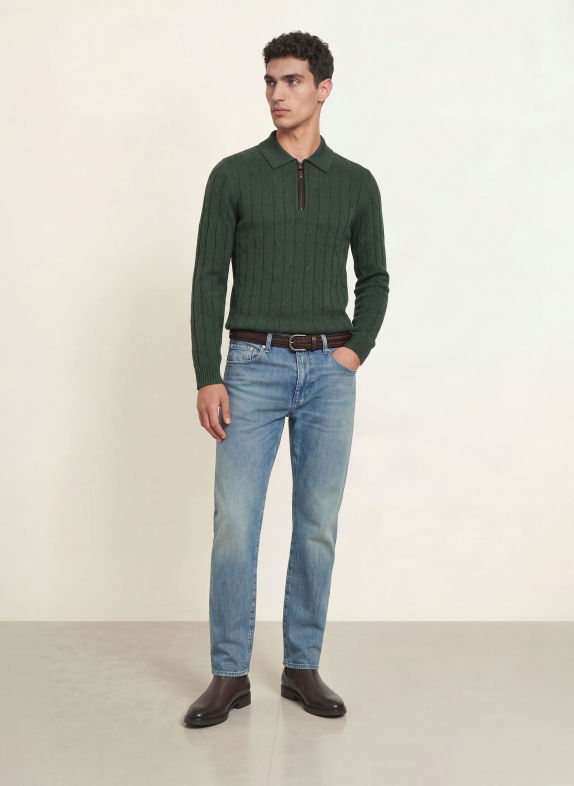 REISS Strick-Poloshirt BARSTOW DUNKELGRÜN