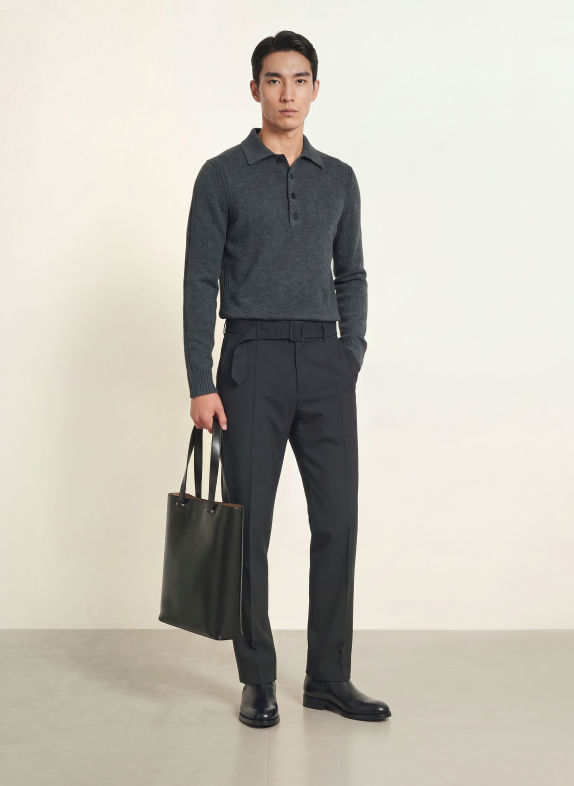 REISS Knit polo shirt COUNTY DARK GRAY