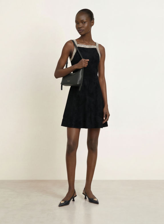 CLAUDIE PIERLOT Strickkleid mit Schmucksteinen SCHWARZ