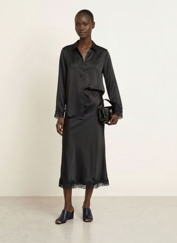 rosemunde Chemisier SABRINA en satin avec dentelle NOIR