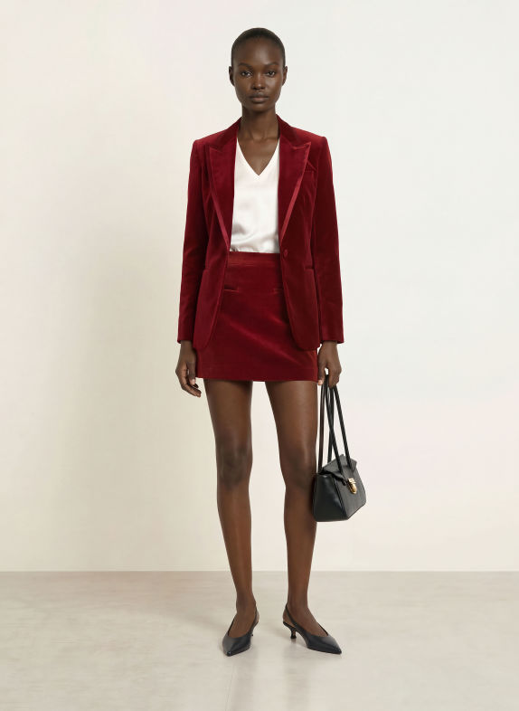 REISS Jupe en velours WREN ROUGE FONCÉ