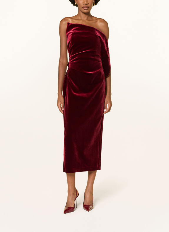 REISS Off-Shoulder-Kleid DASHA aus Samt mit Volants DUNKELROT