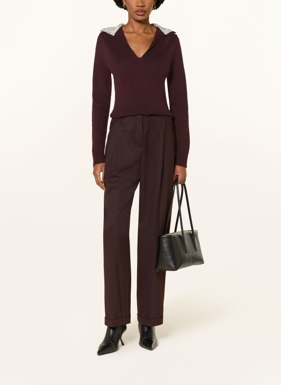 REISS Trui RAVEN met sierstenen DONKERROOD / WITGOUD