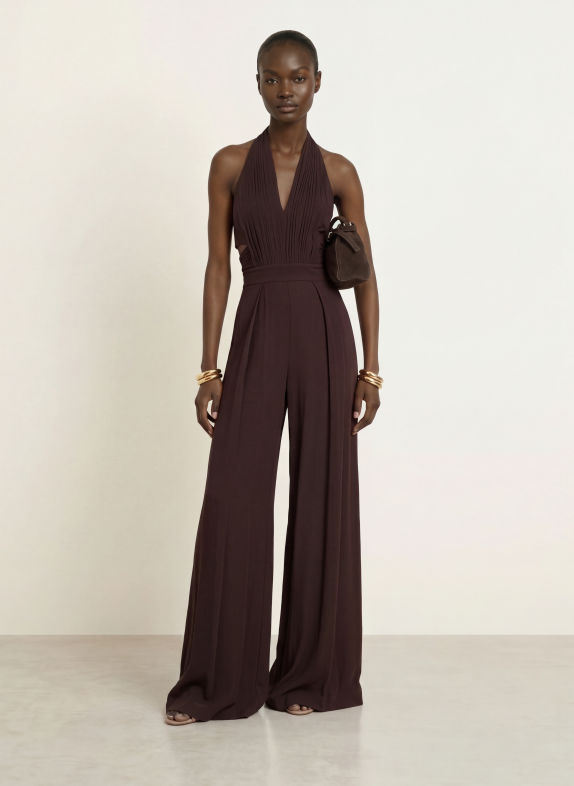 REISS LAINEY jumpsuit with pleats and cutouts DARK RED