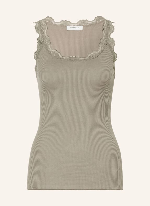 rosemunde Hedvábný top BABETTE s krajkami KHAKI