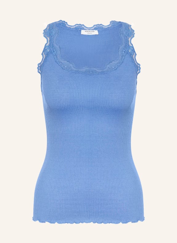 rosemunde Hedvábný top BABETTE s krajkami MODRÁ
